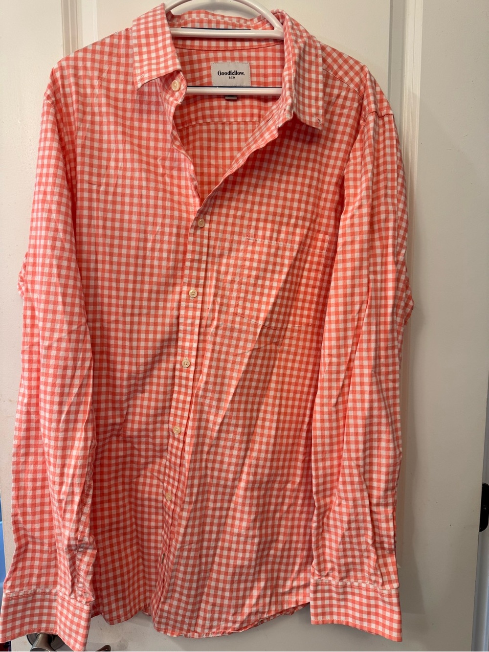 Goodfellow & Co Men’s Coral and White Gingham Button-Down Shirt